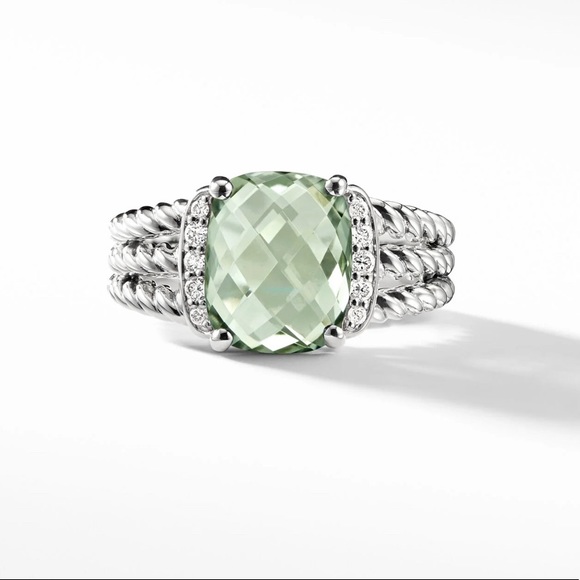 David Yurman ring/Petite Wheaton® Ring with Prasiolite and Pavé Diamonds - Picture 2 of 13